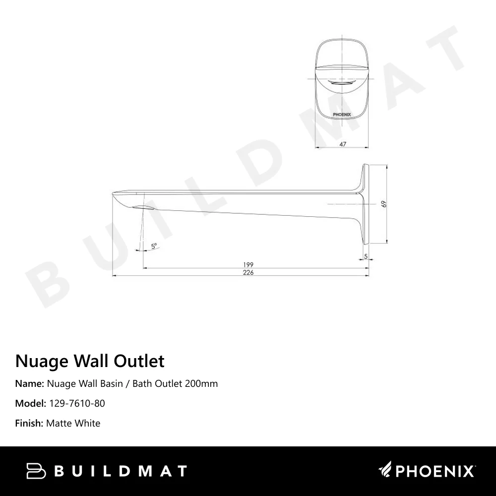 Phoenix Nuage Wall Basin / Bath Outlet 200mm Matte White - Image 4