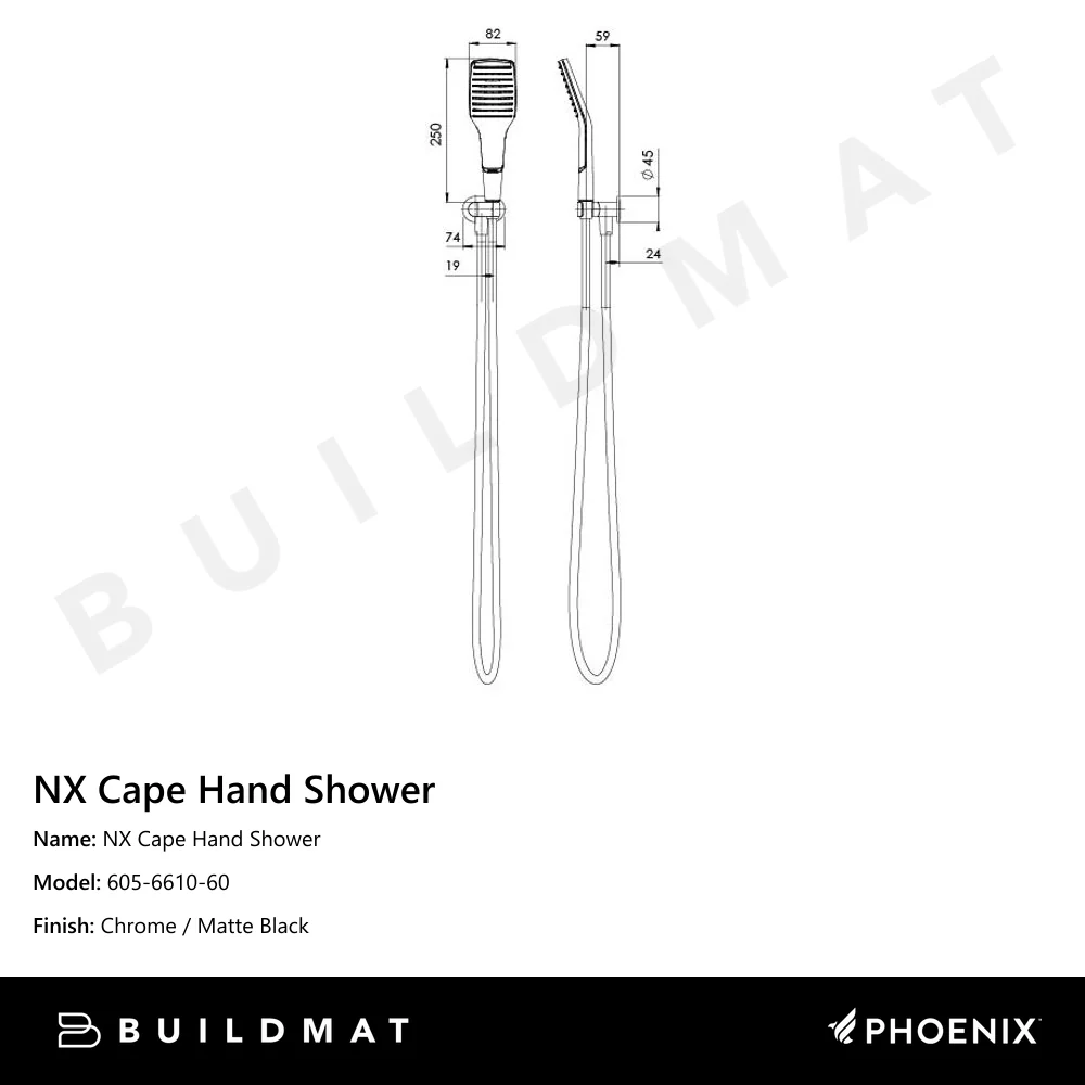 Phoenix NX Cape Hand Shower Chrome Black - Image 4