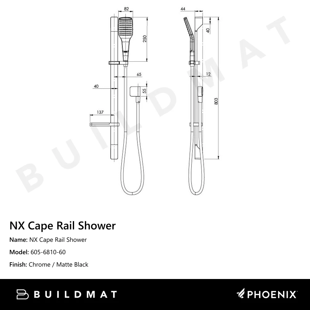 Phoenix NX Cape Rail Shower Chrome Black - Image 4
