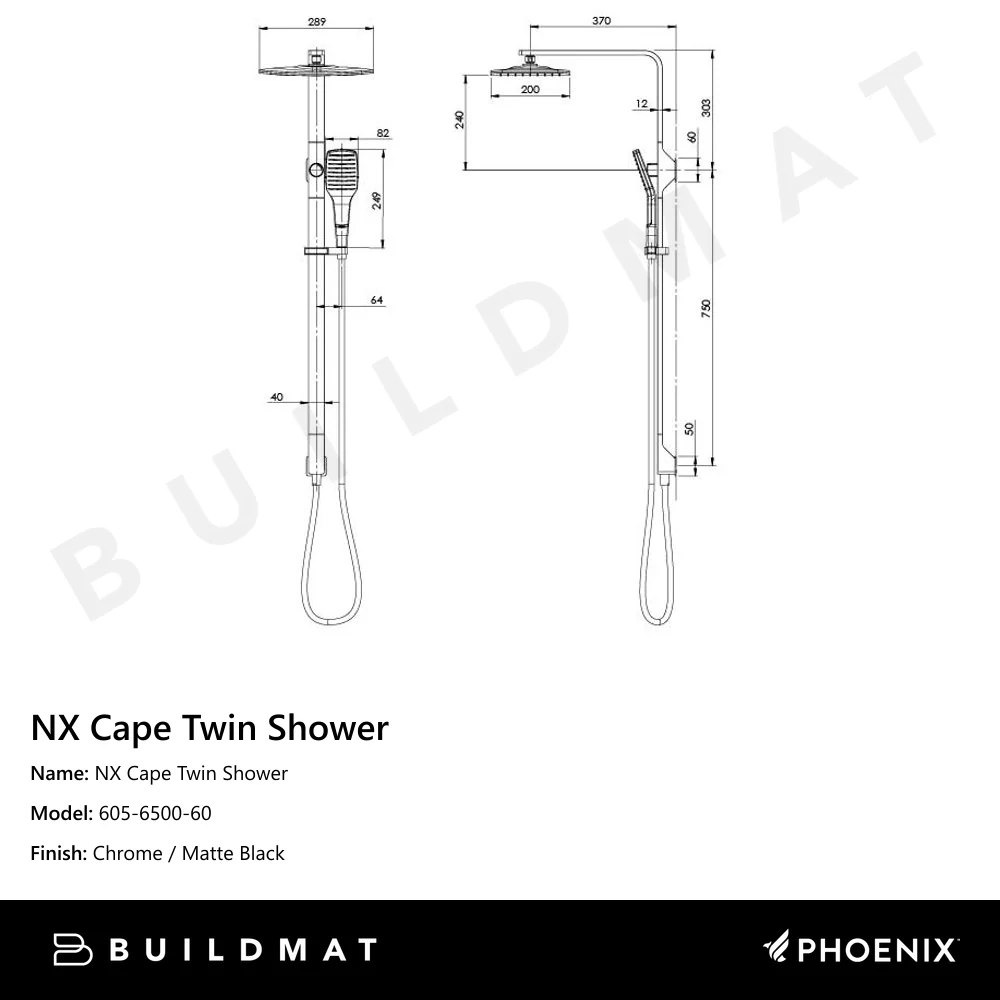 Phoenix NX Cape Twin Shower Chrome Black - Image 4
