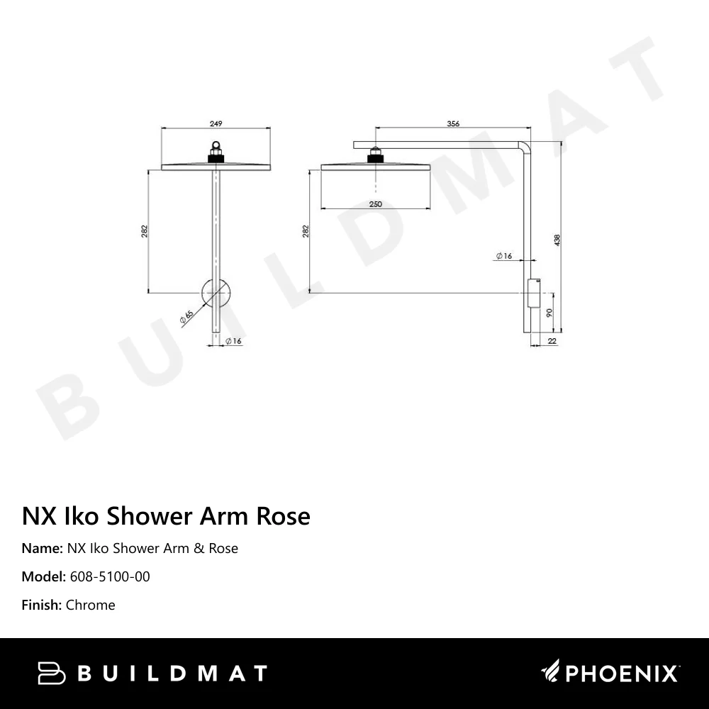 Phoenix NX Iko Shower Arm & Rose Chrome - Image 4