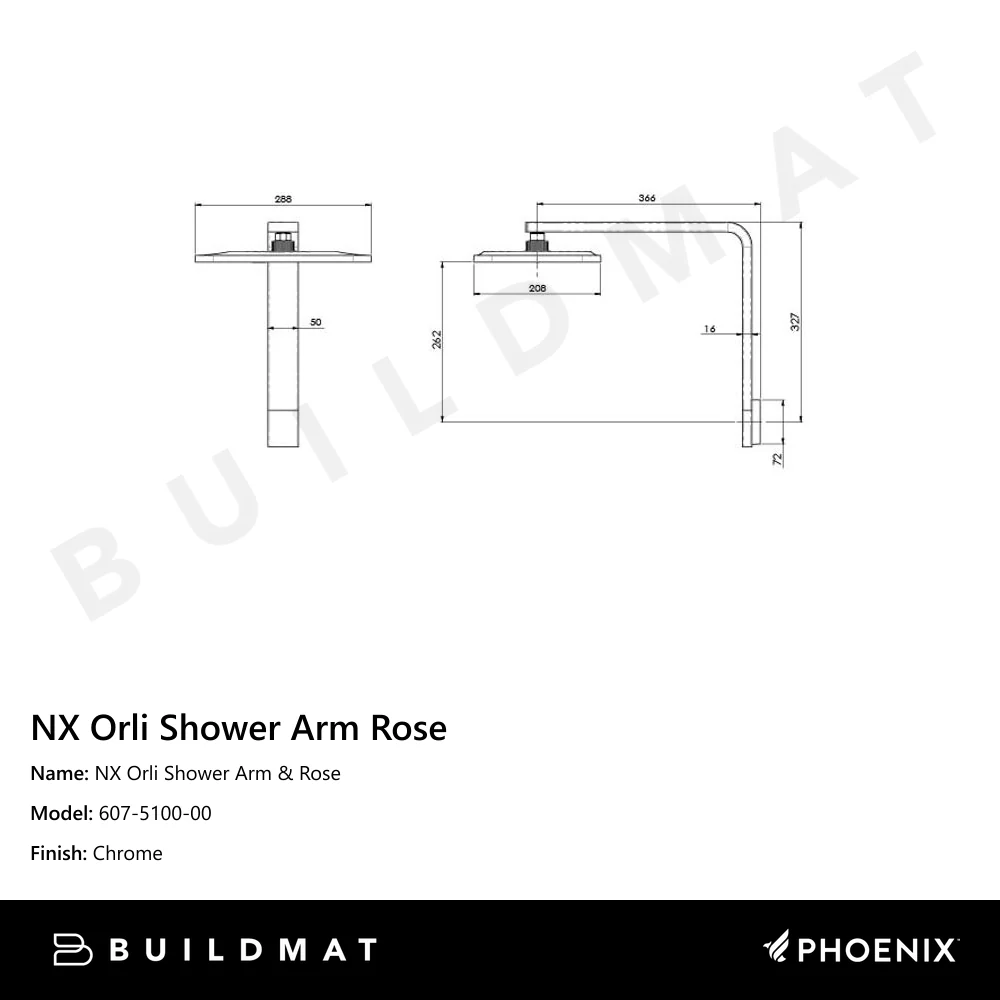 Phoenix NX Orli Shower Arm & Rose Chrome - Image 4