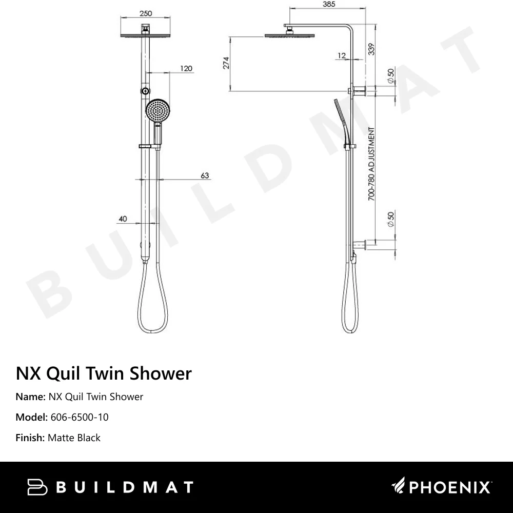 Phoenix NX Quil Twin Shower Matte Black - Image 4
