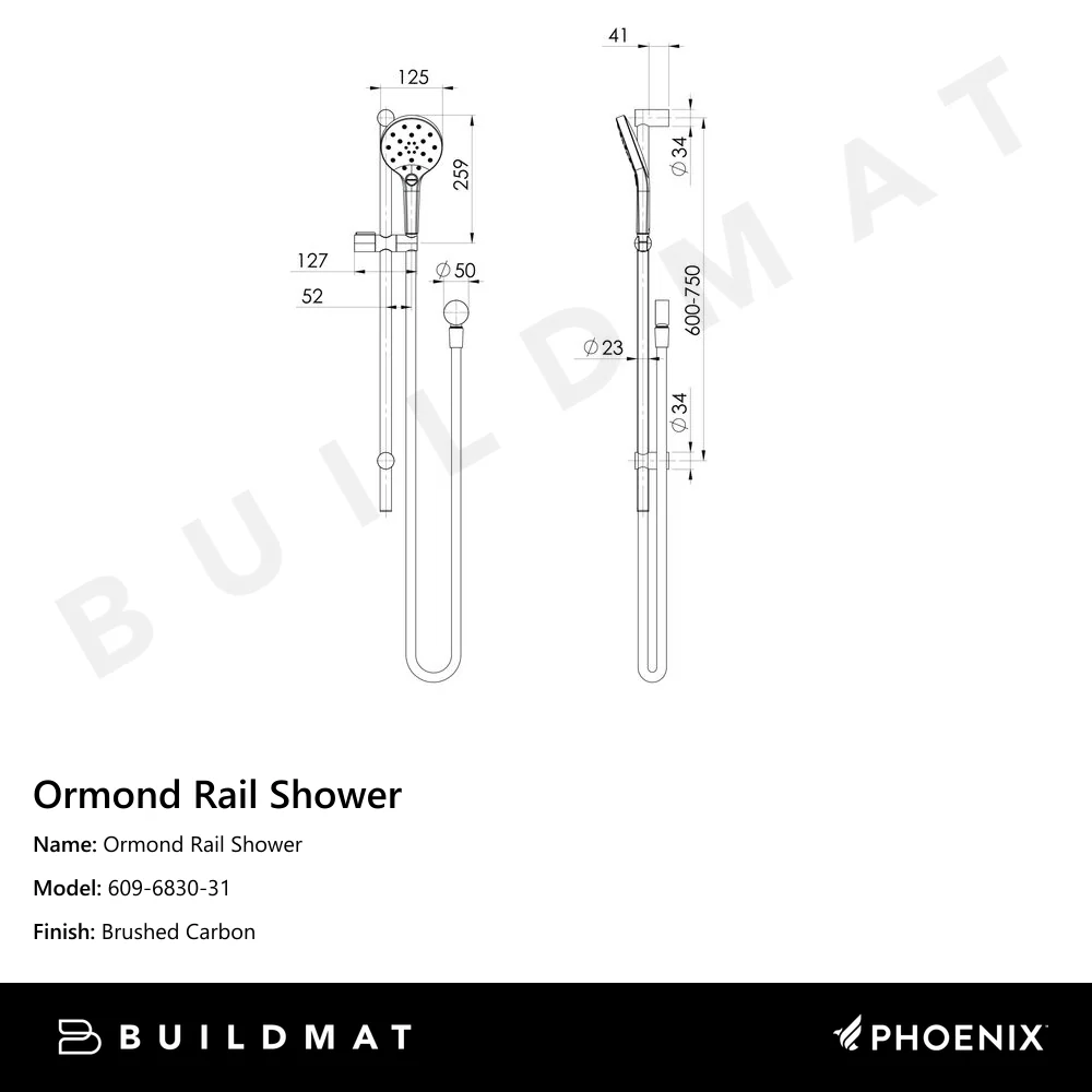 Phoenix Ormond Rail Shower Brushed Carbon - Image 4
