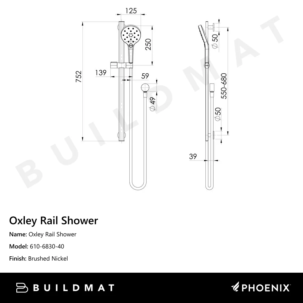 Phoenix Oxley Rail Shower Brushed Nickel - Image 4