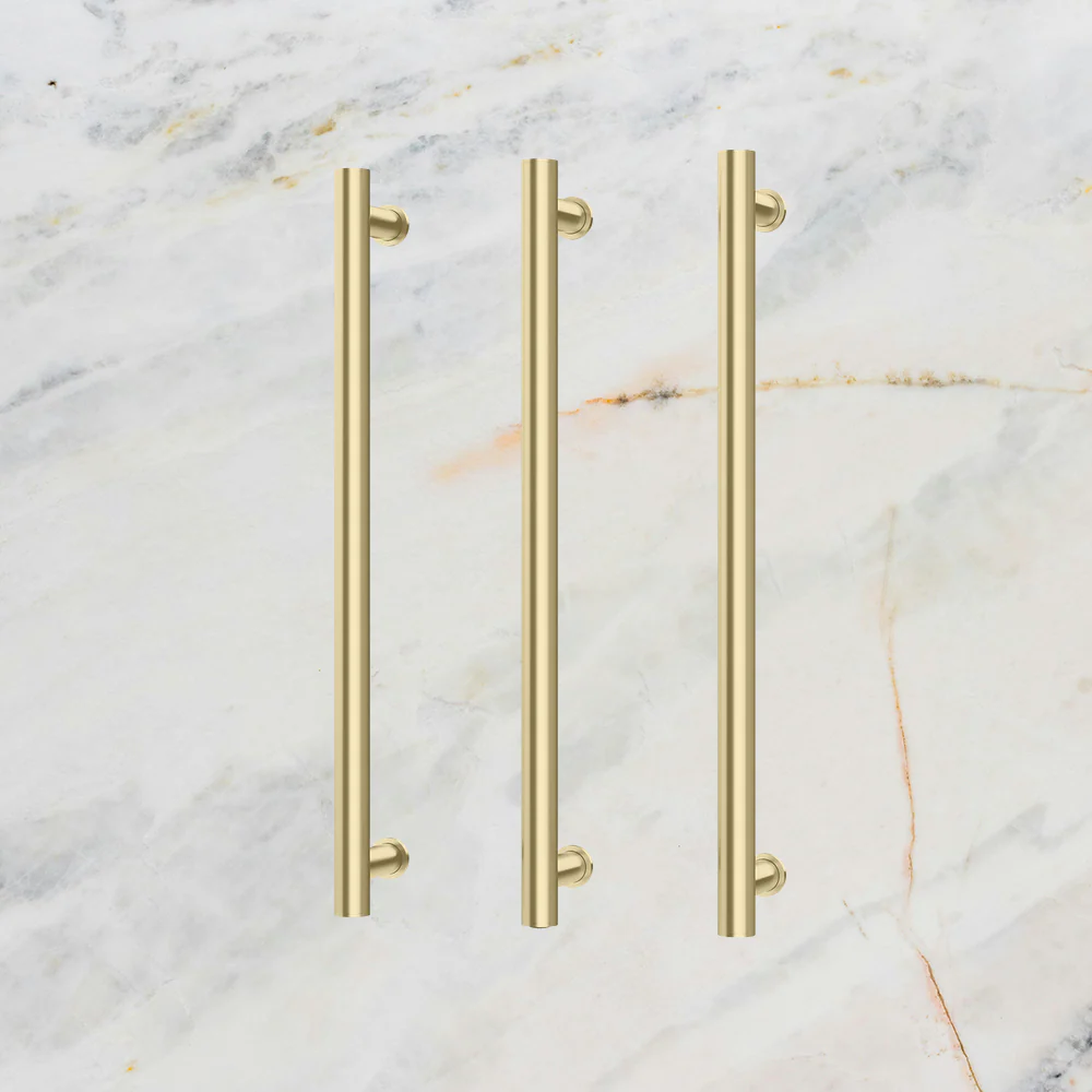 Phoenix Heated Triple Towel Rail Round 600mm Brushed Gold - Image 2