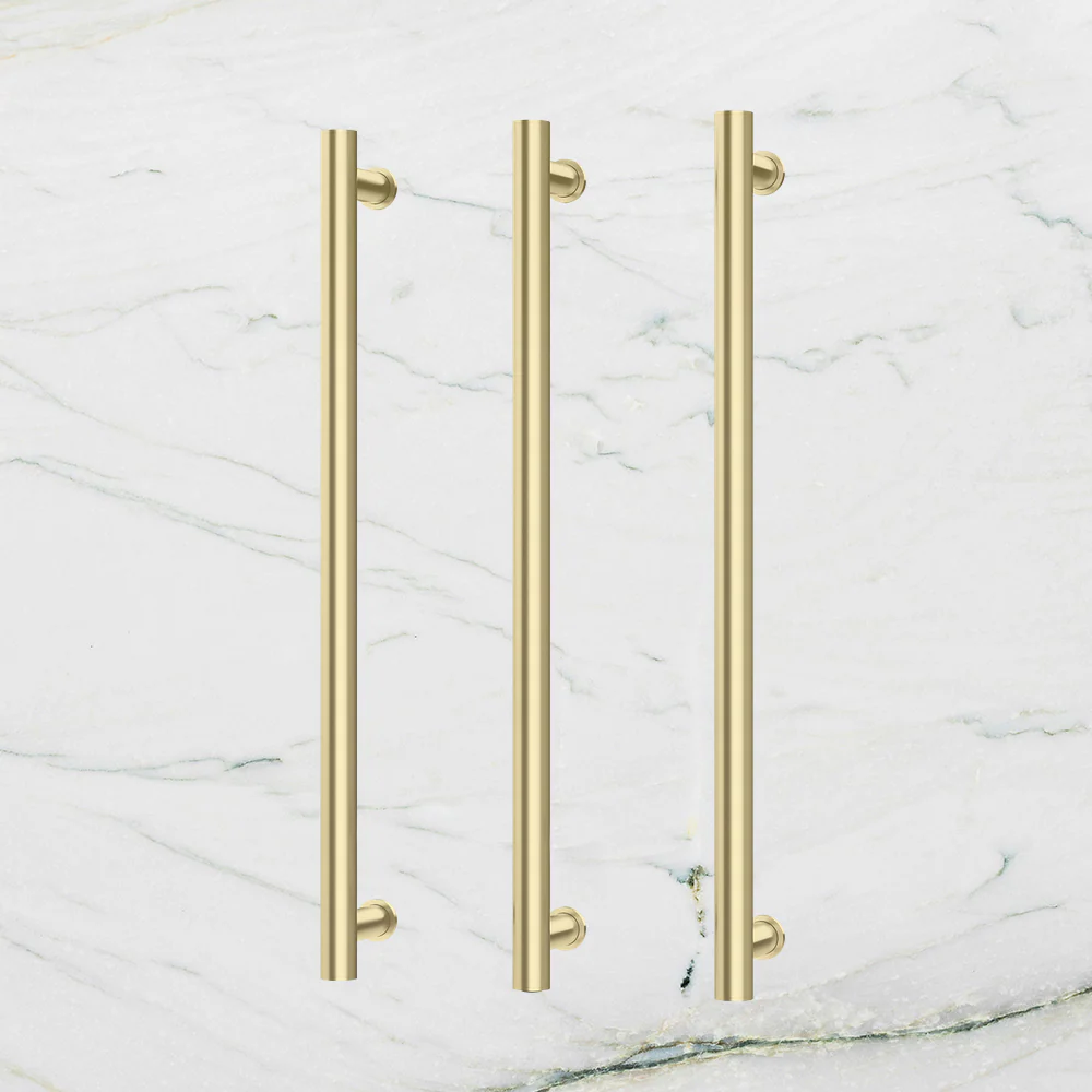 Phoenix Heated Triple Towel Rail Round 800mm Brushed Gold - Image 2