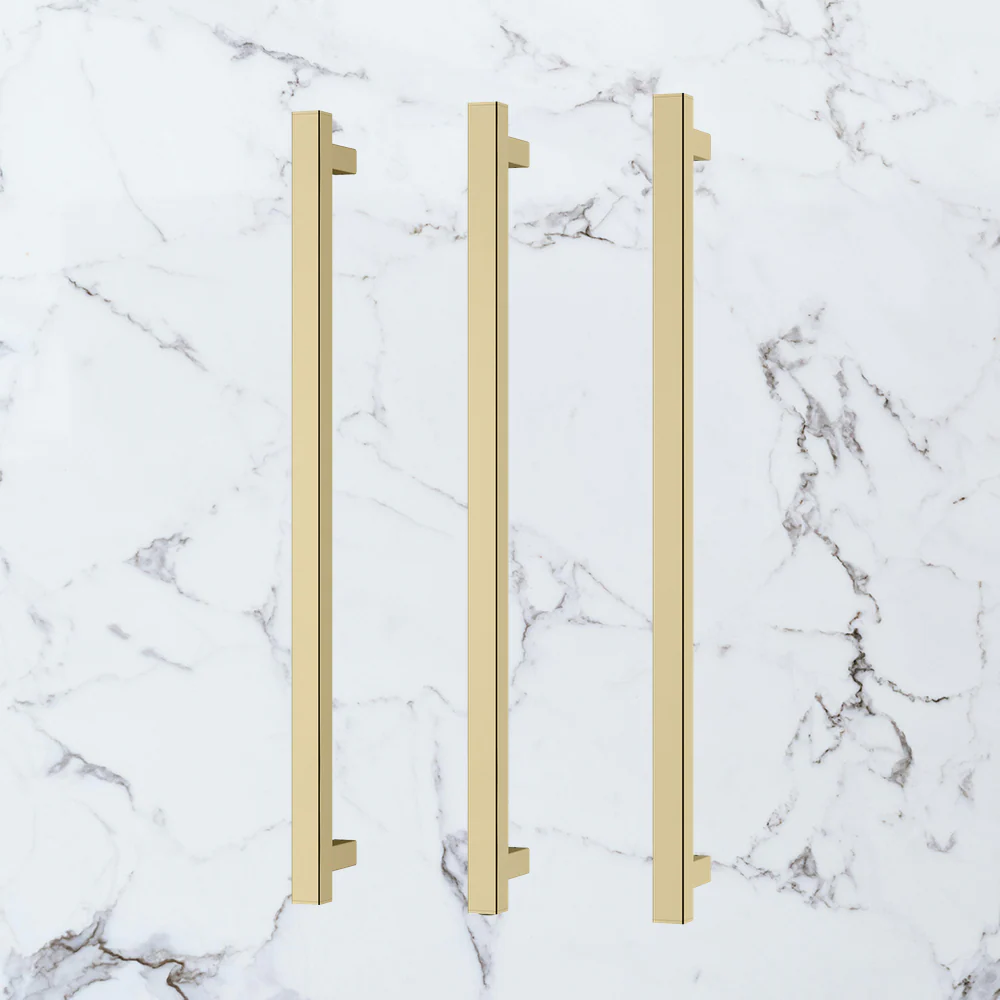 Phoenix Heated Triple Towel Rail Square 800mm Brushed Gold - Image 2