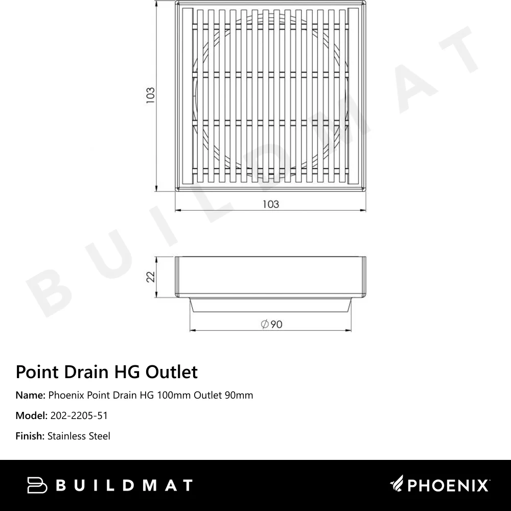 Phoenix Point Drain HG 100mm Outlet 90mm Stainless Steel - Image 4