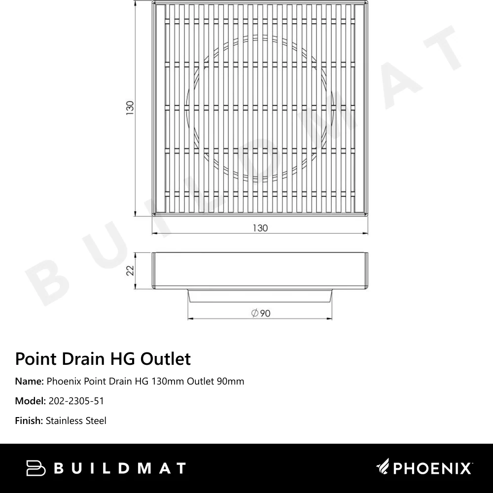 Phoenix Point Drain HG 130mm Outlet 90mm Stainless Steel - Image 4