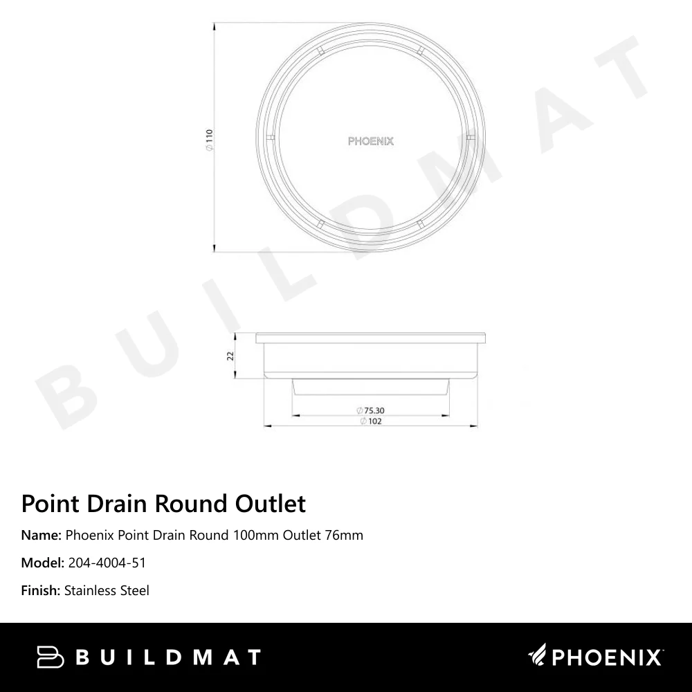 Phoenix Point Drain Round 100mm Outlet 76mm Stainless Steel - Image 4
