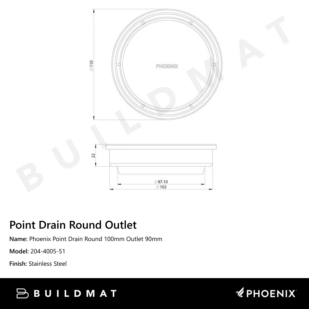 Phoenix Point Drain Round 100mm Outlet 90mm Stainless Steel - Image 4