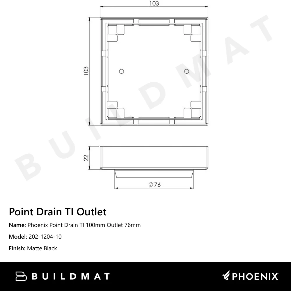 Phoenix Point Drain TI 100mm Outlet 76mm Matte Black - Image 4