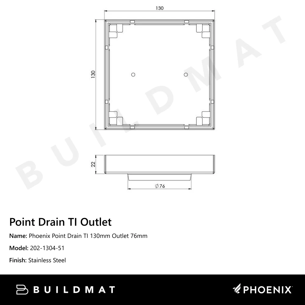 Phoenix Point Drain TI 130mm Outlet 76mm Stainless Steel - Image 4