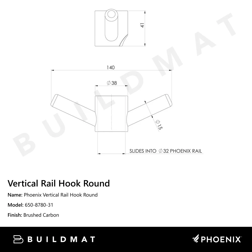 Phoenix Vertical Rail Hook Round Brushed Carbon - Image 4