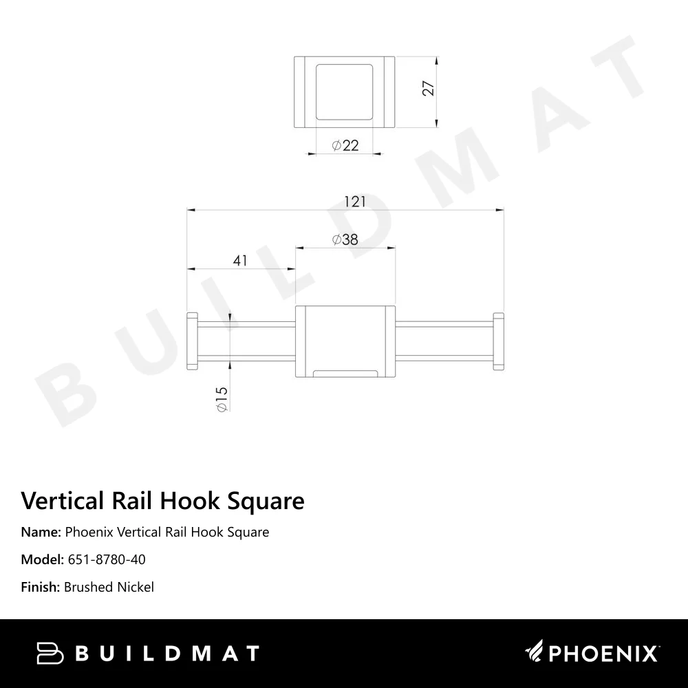 Phoenix Vertical Rail Hook Square Brushed Nickel - Image 4