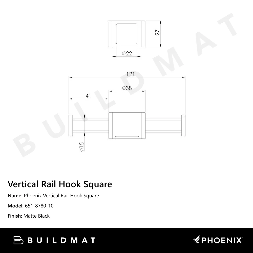 Phoenix Vertical Rail Hook Square Matte Black - Image 4