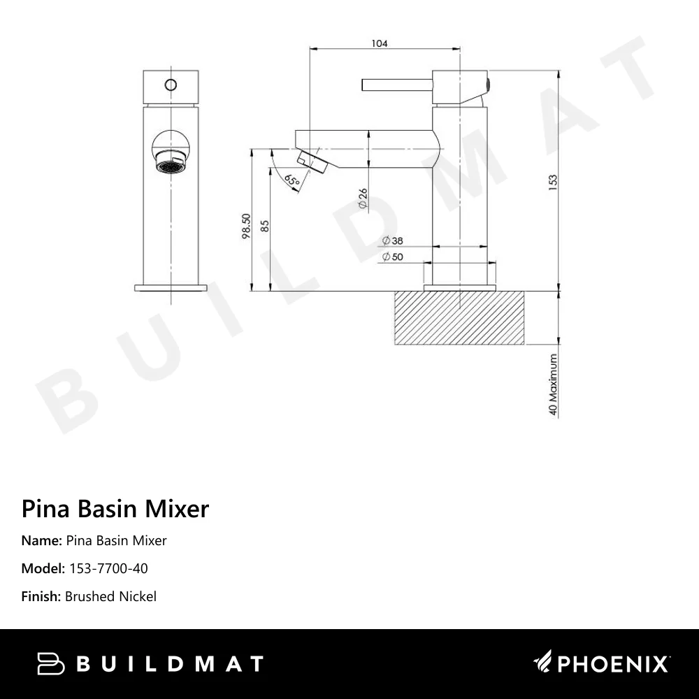 Phoenix Pina Basin Mixer Brushed Nickel - Image 4