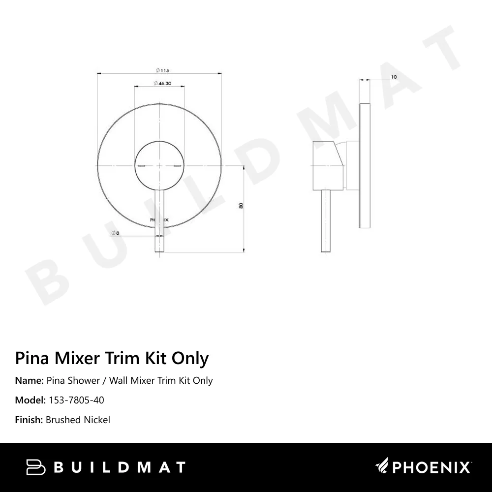 Phoenix Pina Shower / Wall Mixer (Trim Kit Only) Brushed Nickel - Image 4