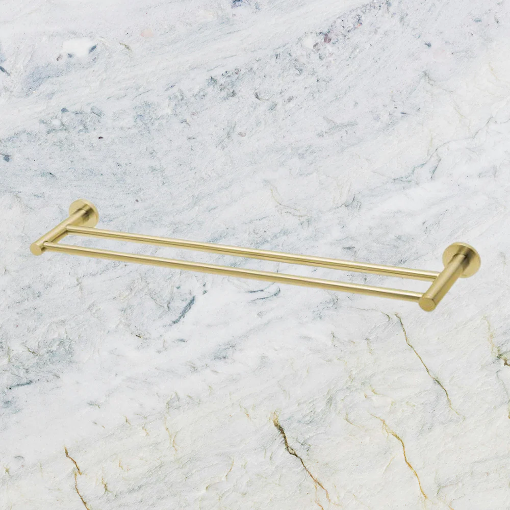Phoenix Radii Double Towel Rail 600mm Round Plate Brushed Gold - Image 2