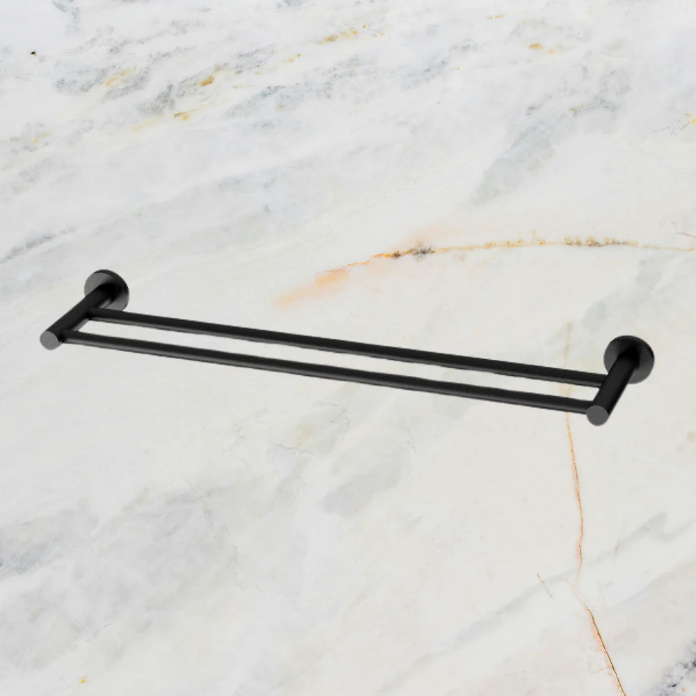 Phoenix Radii Double Towel Rail 600mm Round Plate Matte Black - Image 2