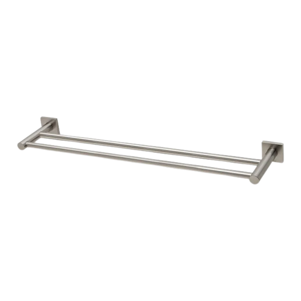 Phoenix Radii Double Towel Rail 600mm Square Plate Brushed Nickel