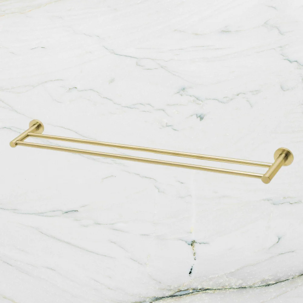 Phoenix Radii Double Towel Rail 800mm Round Plate Brushed Gold - Image 2