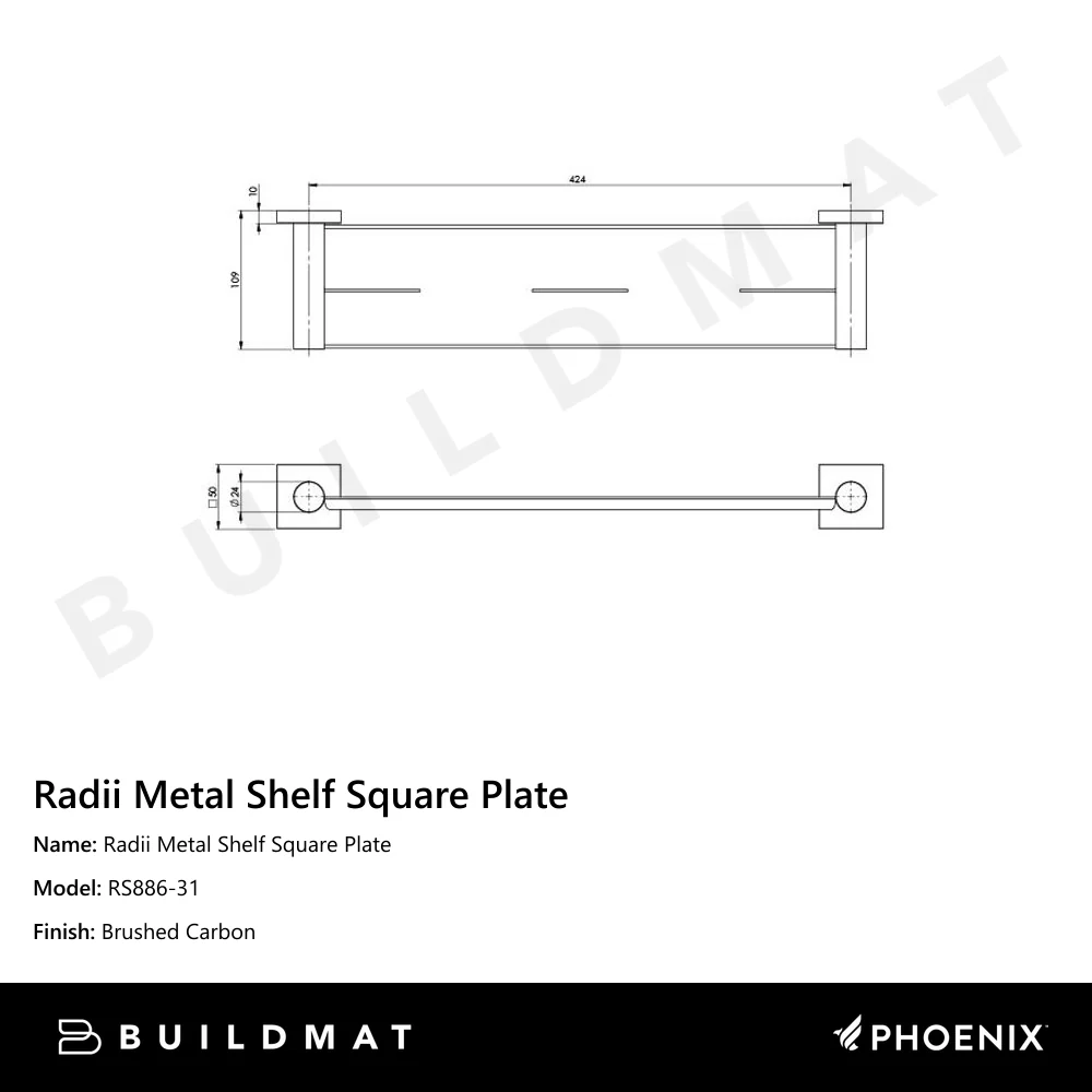 Phoenix Radii Metal Shelf Square Plate Brushed Carbon - Image 4