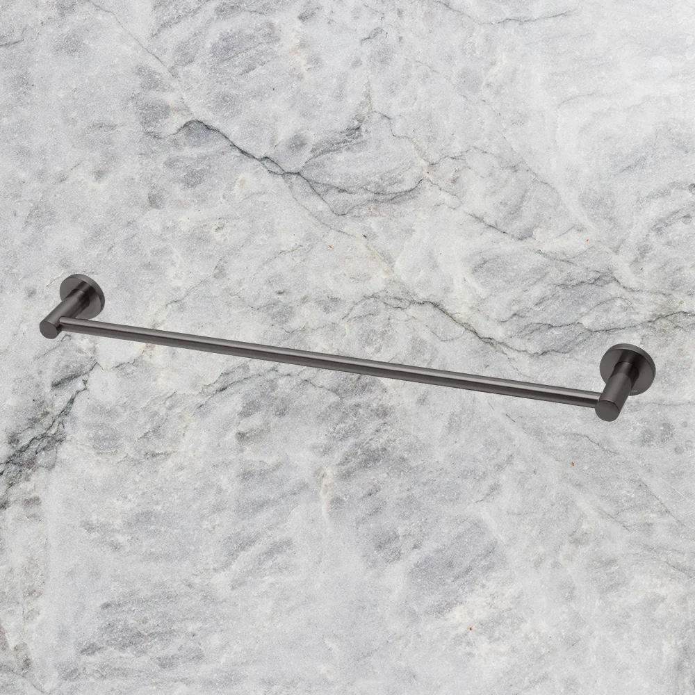Phoenix Radii Single Towel Rail 600mm Round Plate Brushed Carbon - Image 2
