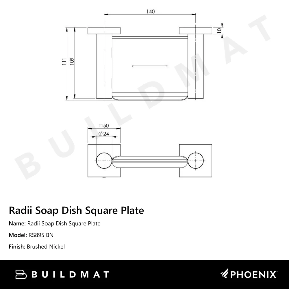 Phoenix Radii Soap Dish Square Plate Brushed Nickel - Image 4