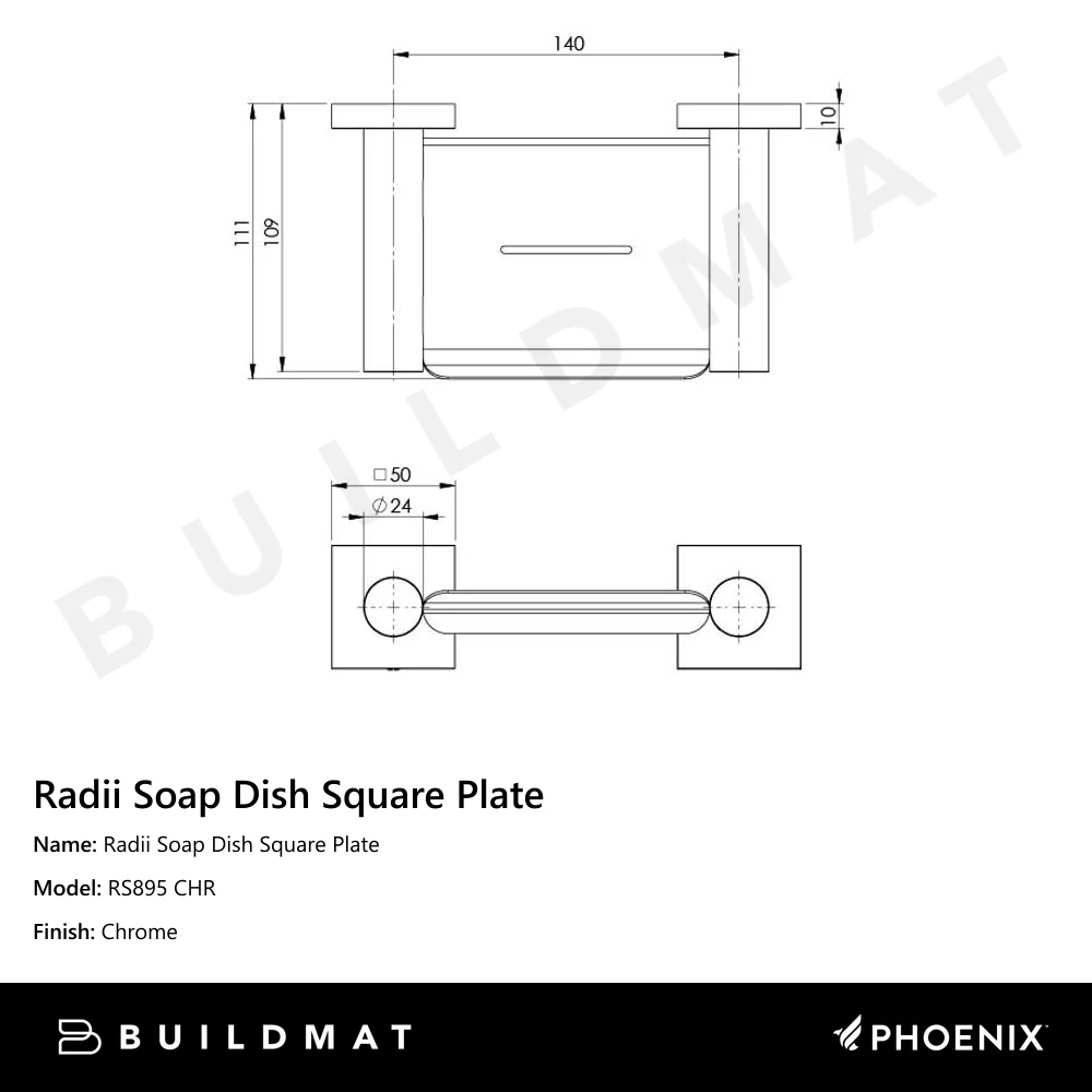 Phoenix Radii Soap Dish Square Plate Chrome - Image 4