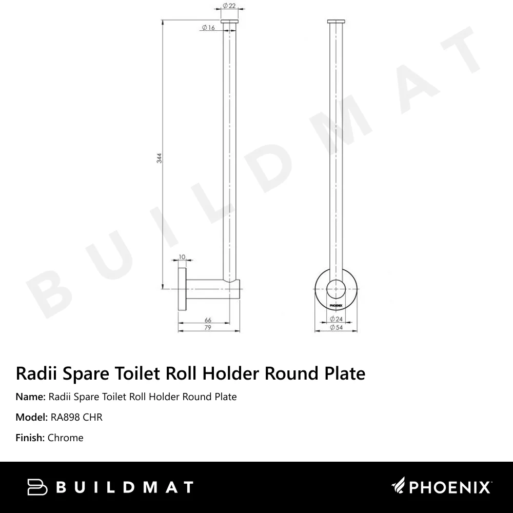 Phoenix Radii Spare Toilet Roll Holder Round Plate Chrome - Image 4