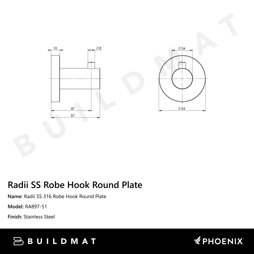 Phoenix Radii SS 316 Robe Hook Round Plate Stainless Steel - Image 4