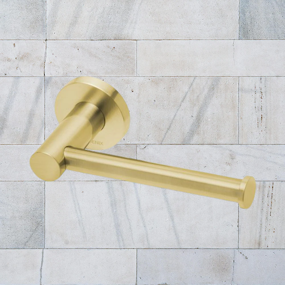 Phoenix Radii Toilet Roll Holder Round Plate Brushed Gold - Image 2