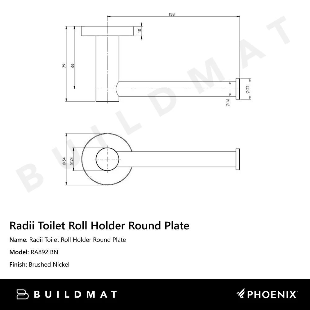 Phoenix Radii Toilet Roll Holder Round Plate Brushed Nickel - Image 4