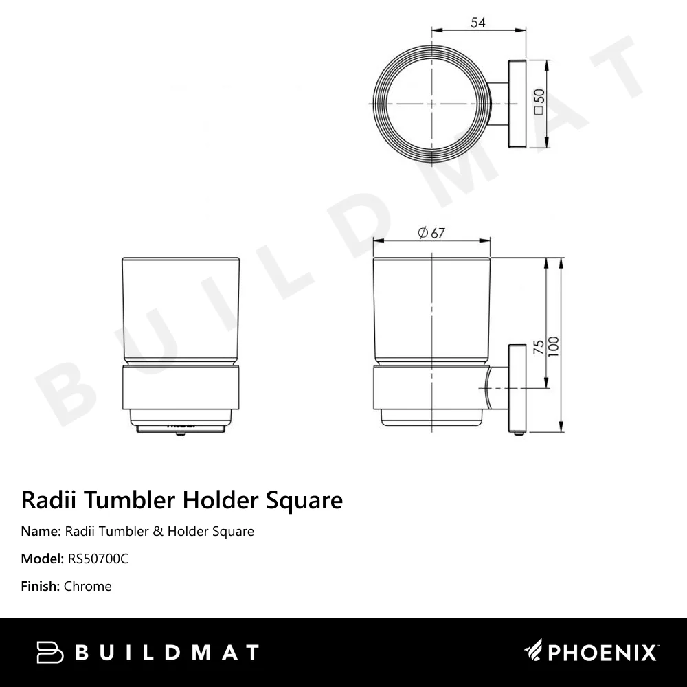 Phoenix Radii Tumbler & Holder Square Chrome - Image 4