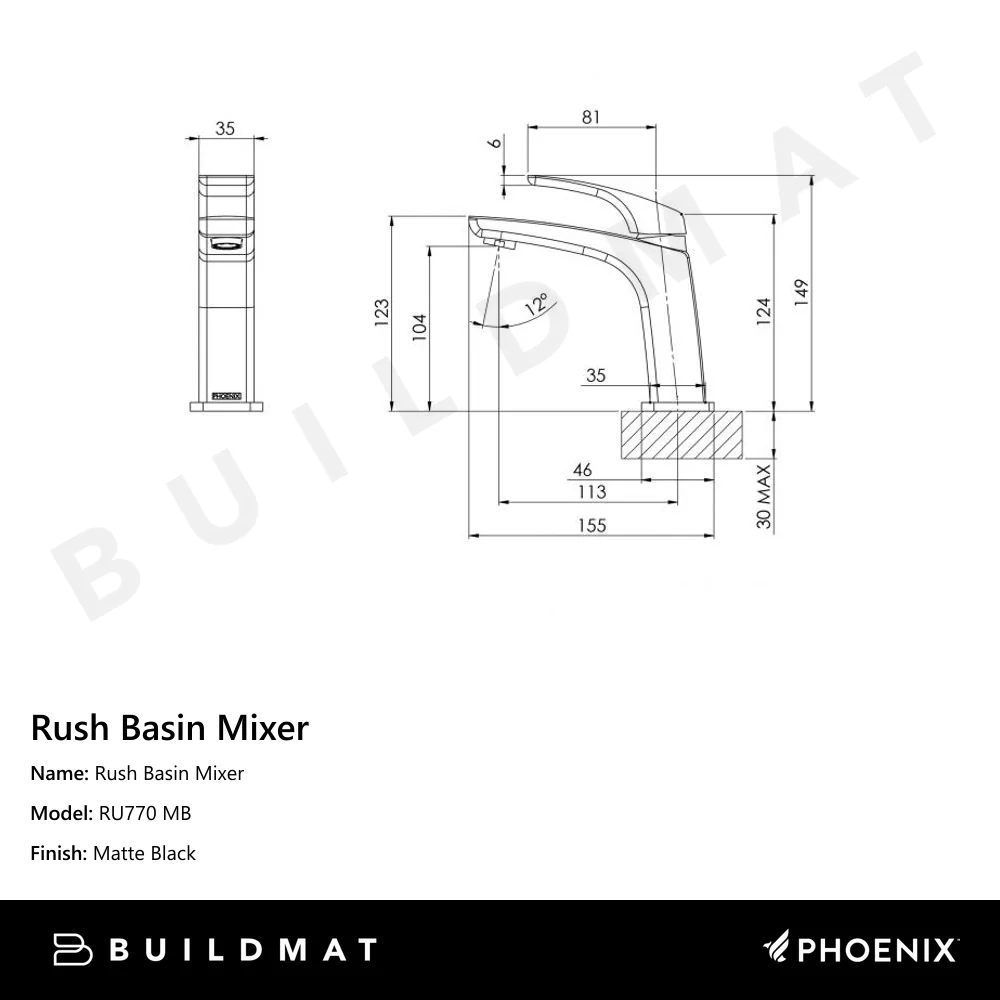 Phoenix Rush Basin Mixer Matte Black - Image 4