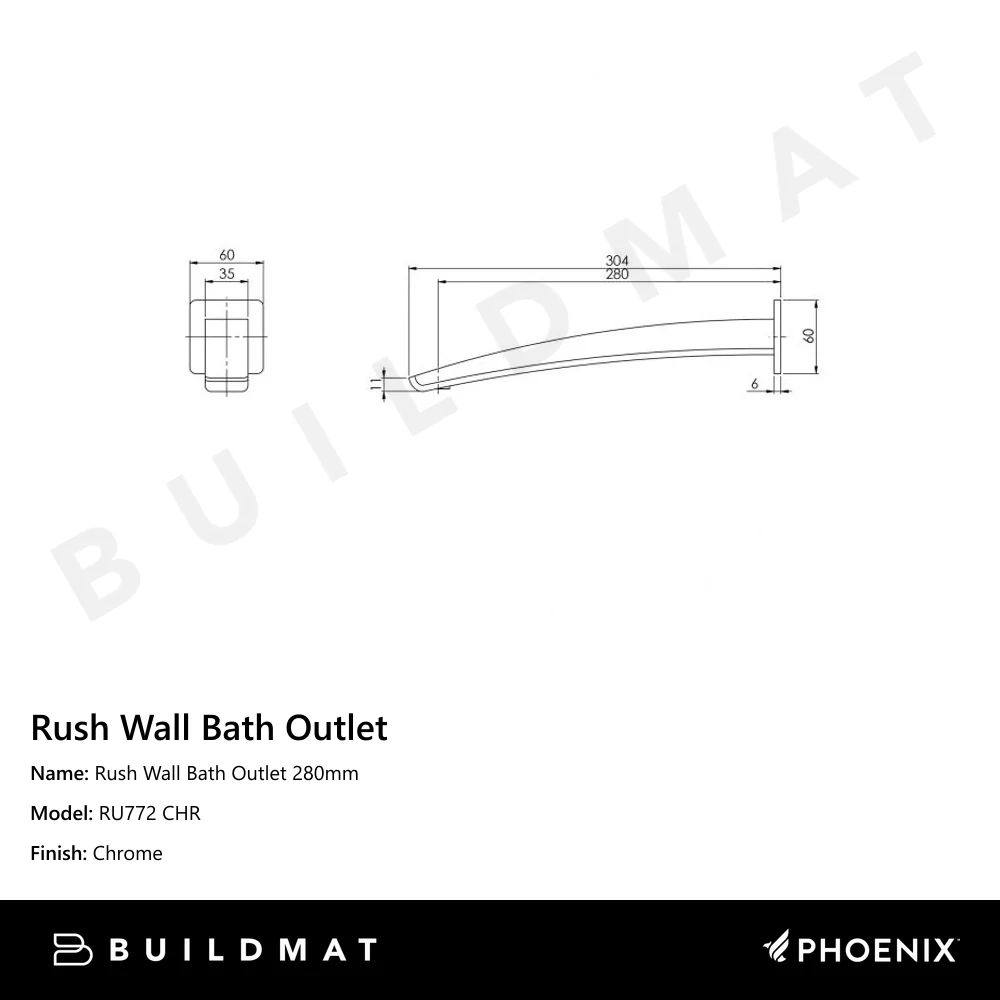 Phoenix Rush Wall Bath Outlet 280mm Chrome - Image 4
