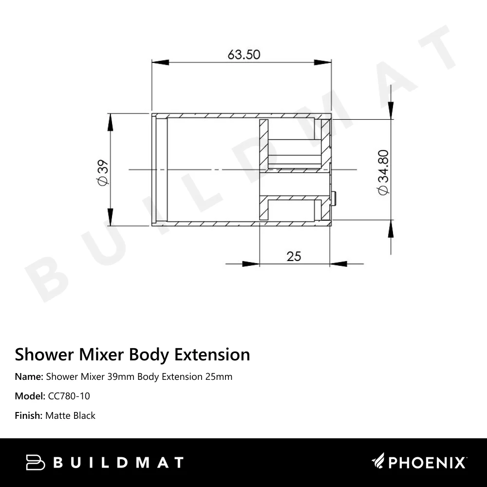 Phoenix Shower Mixer Body Extension 25mm Matte Black - Image 4