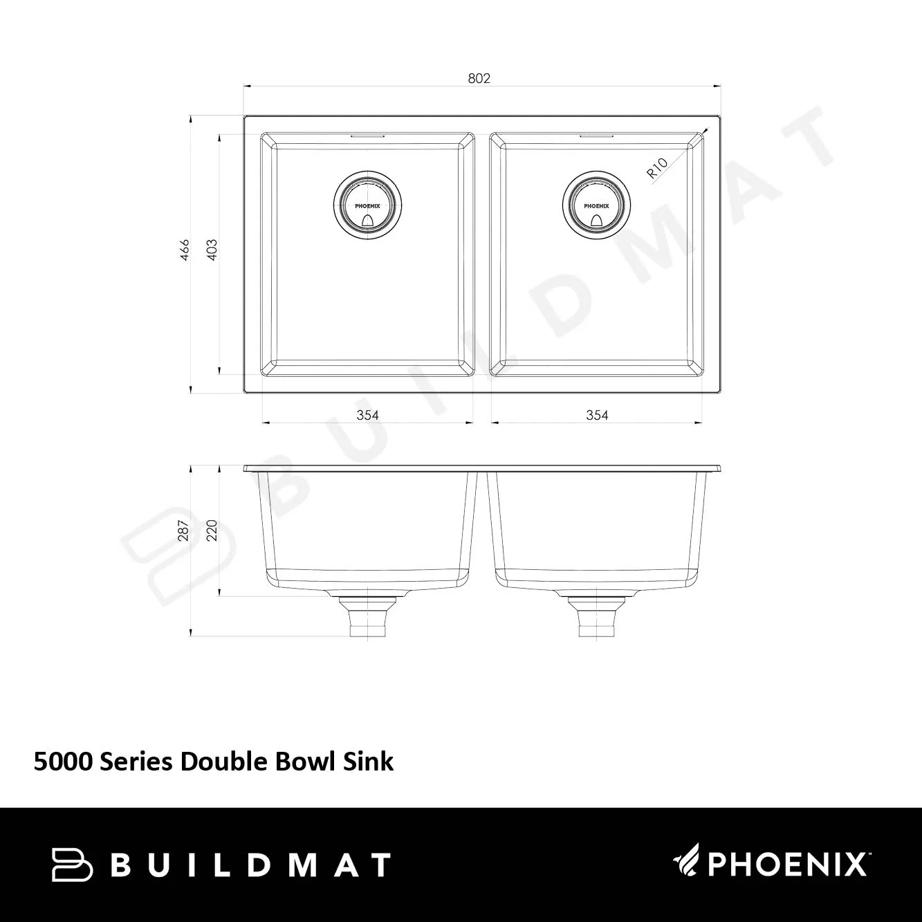 Phoenix 5000 Series Double Bowl Matte White Sink with Vivid MKII Brushed Gold Mixer Package - Image 5