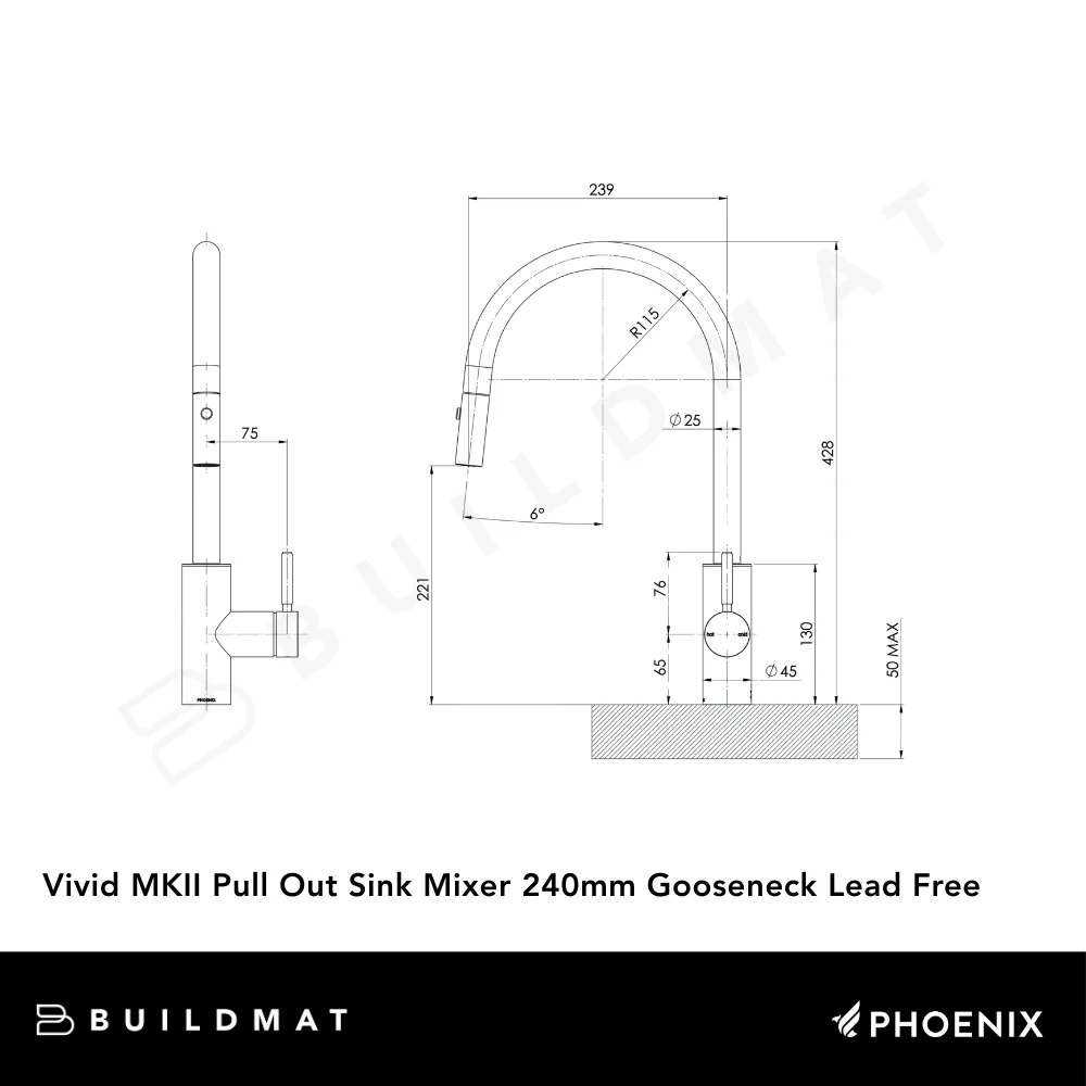 Phoenix 5000 Series Double Bowl Matte White Sink with Vivid MKII Brushed Gold Mixer Package - Image 6