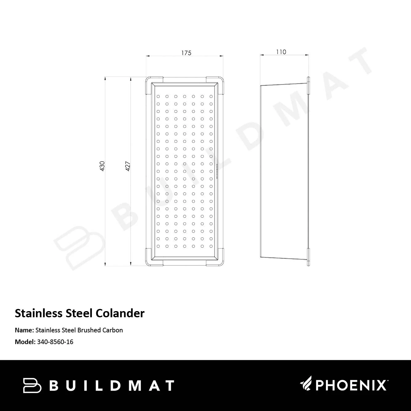 Phoenix Stainless Steel Colander Brushed Carbon - Image 4
