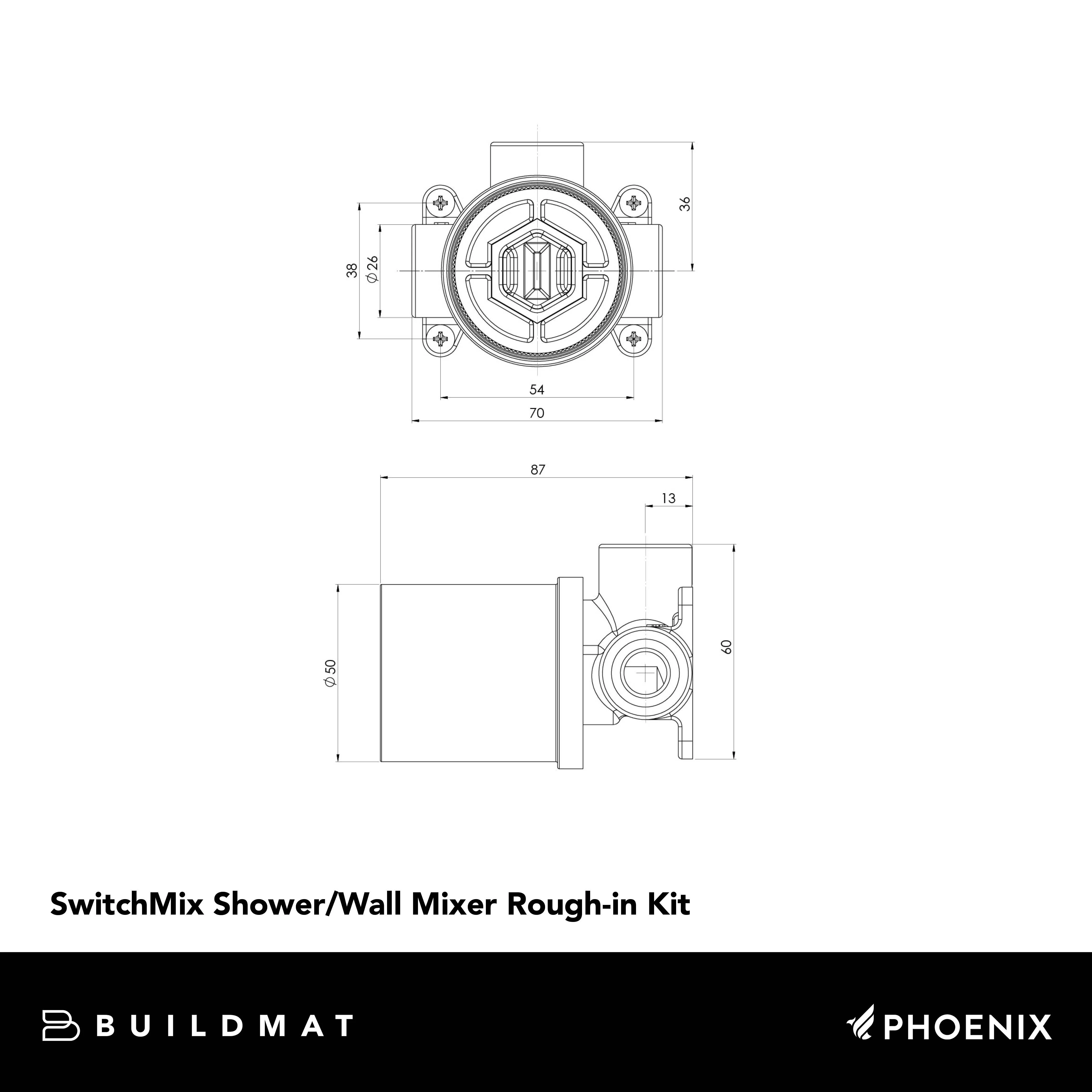 Phoenix SwitchMix Shower/Wall Mixer (Rough-in Kit) Lead Free - Image 4