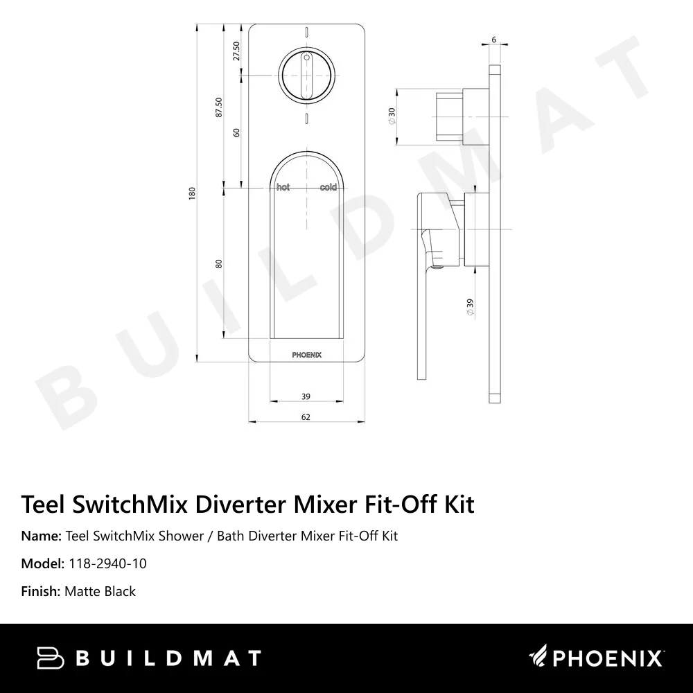 Phoenix Teel SwitchMix Shower/Bath Diverter Mixer (Complete Kit) Matte Black - Image 4