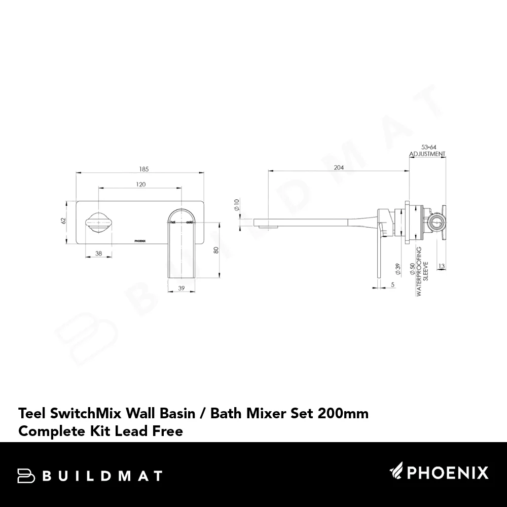 Phoenix Teel SwitchMix Wall Basin/Bath Mixer Set 200mm (Complete Kit) Lead Free Chrome - Image 4