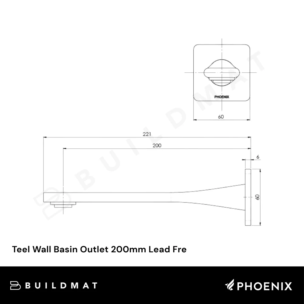 Phoenix Teel Wall Basin Outlet 200mm Chrome Lead Free - Image 4