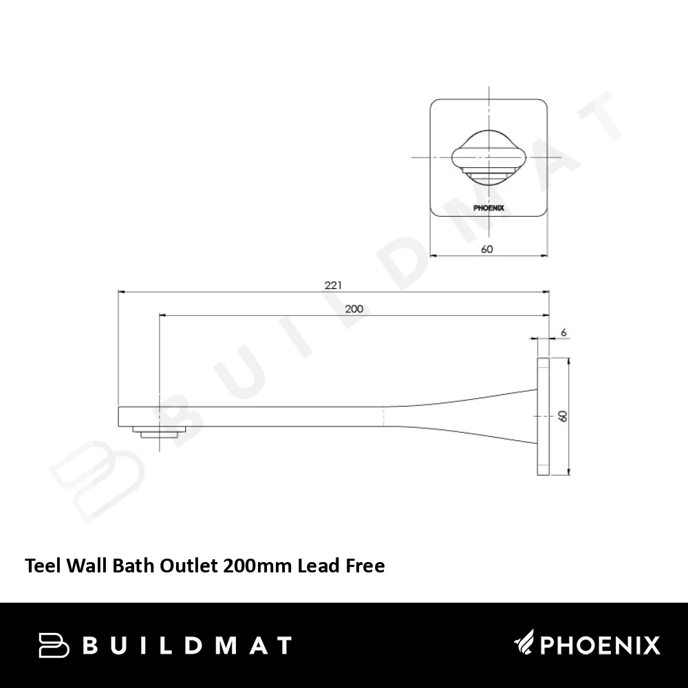 Phoenix Teel Wall Bath Outlet 200mm Lead Free Matte Black - Image 4
