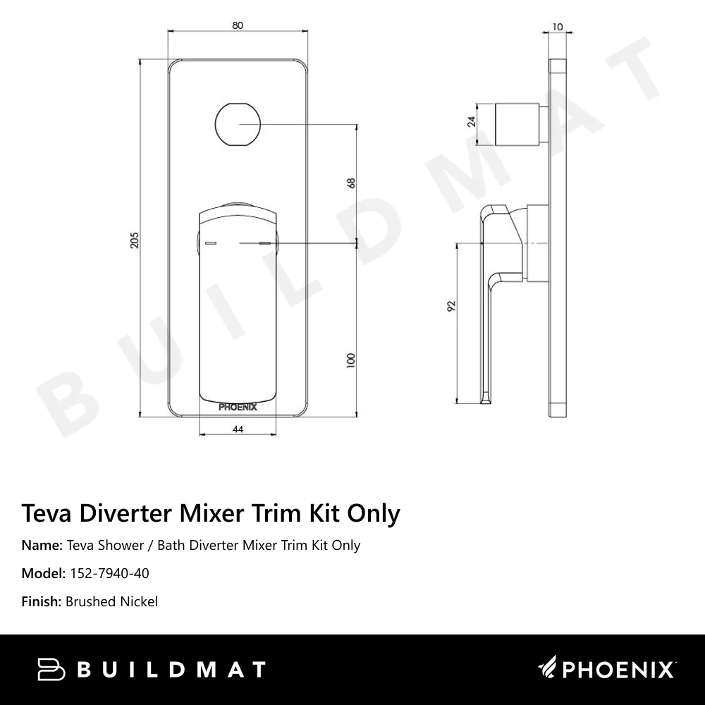 Phoenix Teva Shower / Bath Diverter Mixer (Trim Kit Only) Brushed Nickel - Image 4