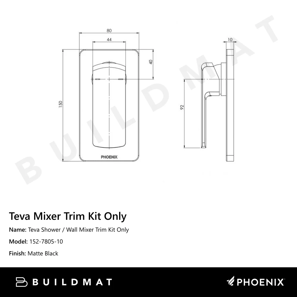 Phoenix Teva Shower / Wall Mixer (Trim Kit Only) Matte Black - Image 4
