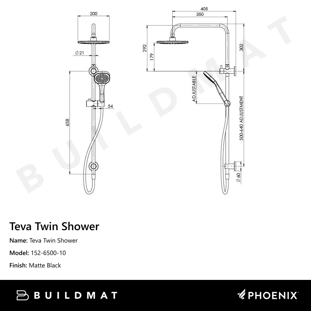 Phoenix Teva Twin Shower Matte Black - Image 4
